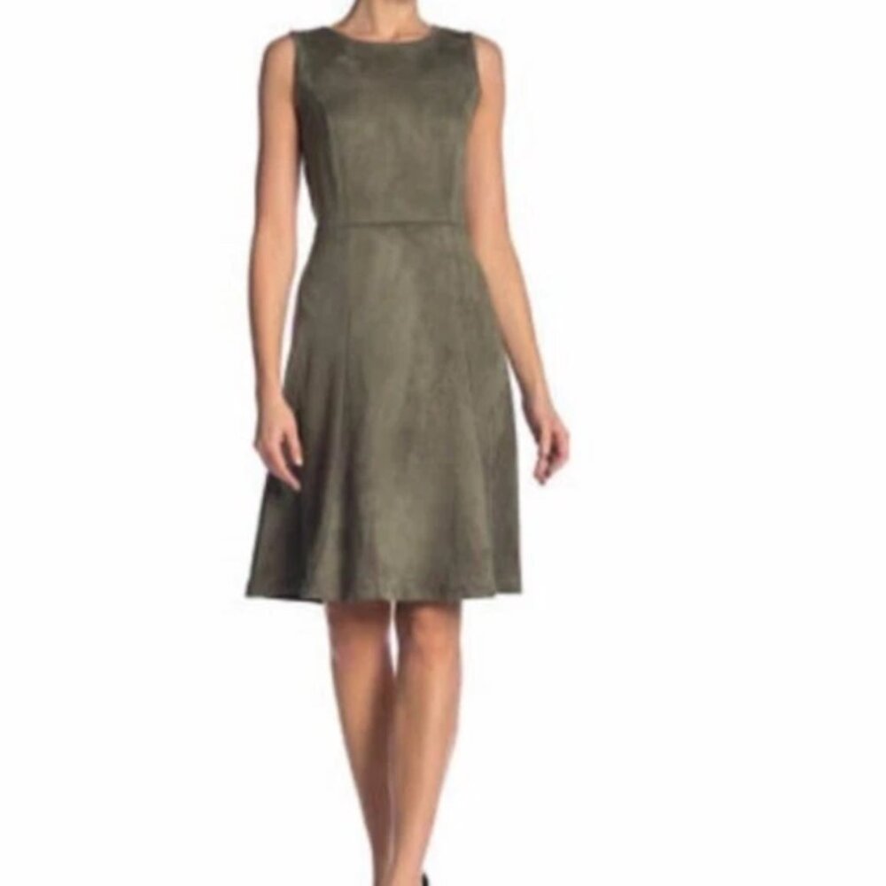 New PHILOSOPHY Women's Faux-Suede Sleeveless Fit & Flare Dress Midi Size 4 Grey